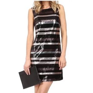 LAUNDRY BY SHELLI SEGAL STRIPE SEQUIN DRESS